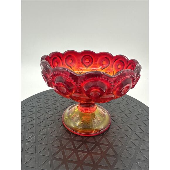 VTG. L.E. Smith Amberina Glass Moon and Stars Candle Holder Red Orange Ombré - Picture 3 of 7